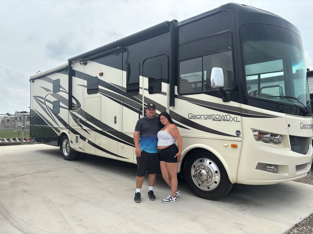 They're Ready to Roll! HUGE congrats to Mr. & Mrs. Dorson on the 2014 Forest River Georgetown XL 352QS motorhome! We're thrilled.